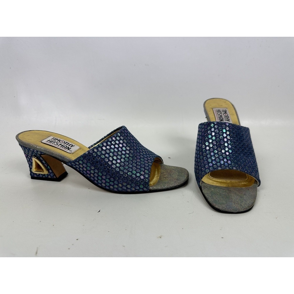 Timothy Hitsman Heels Shoes Blue Iridescent Cut Out Heel Women's Size 8 N‎